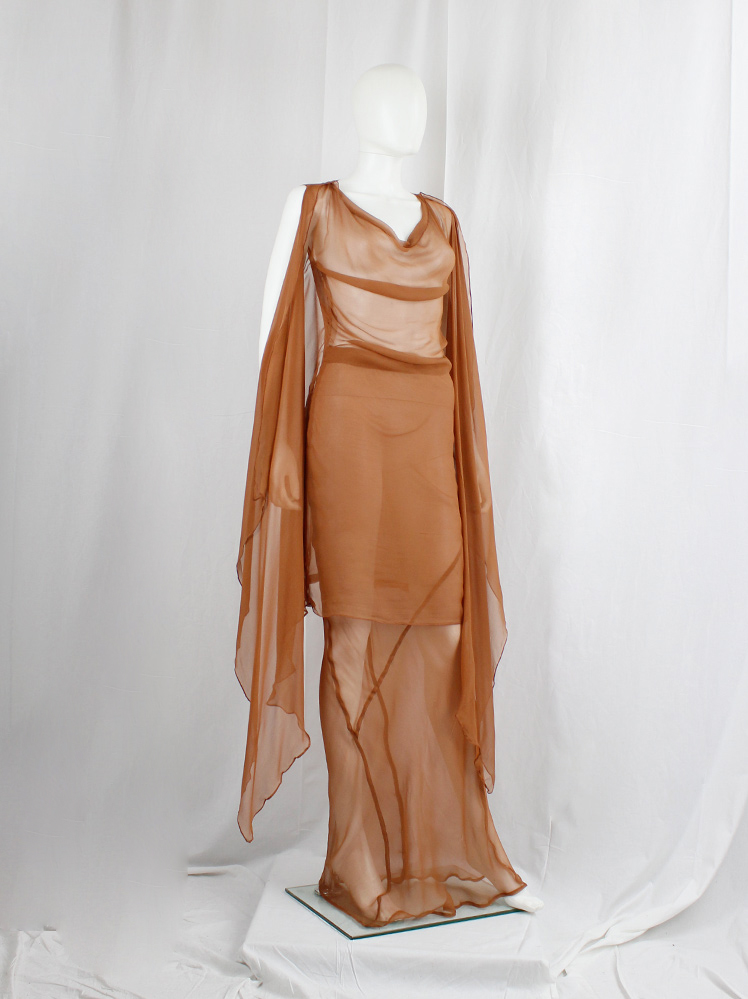 vintage A F Vandevorst sheer orange tunic with long draped sides spring 2010 (28)