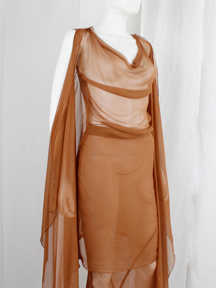 vintage A F Vandevorst sheer orange tunic with long draped sides spring 2010 (30)