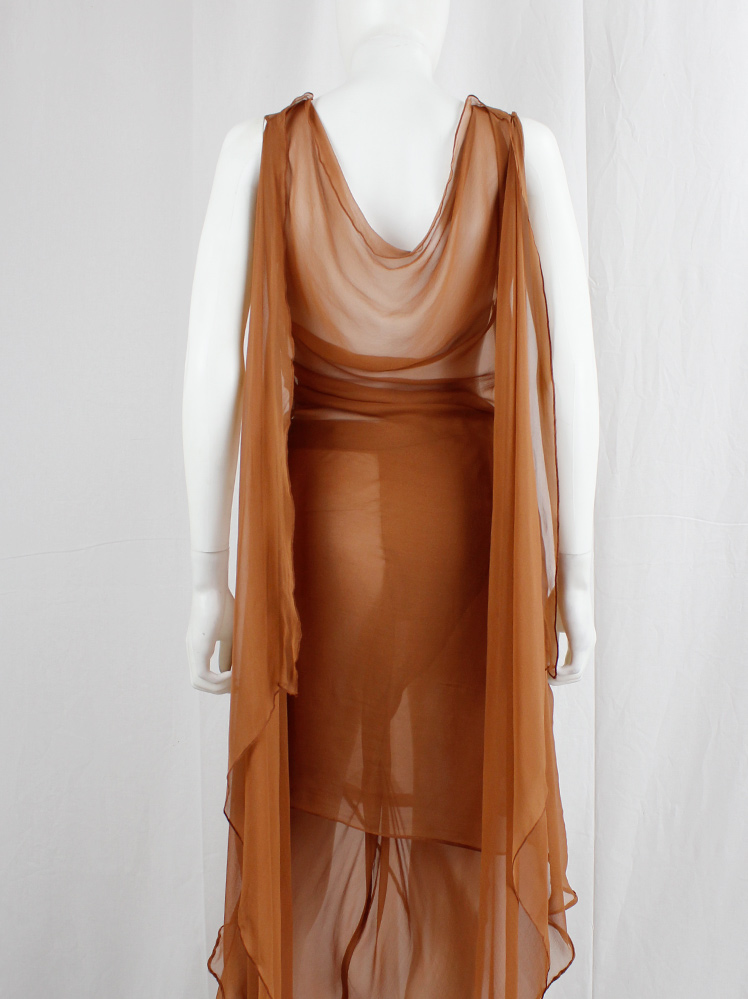 vintage A F Vandevorst sheer orange tunic with long draped sides spring 2010 (6)