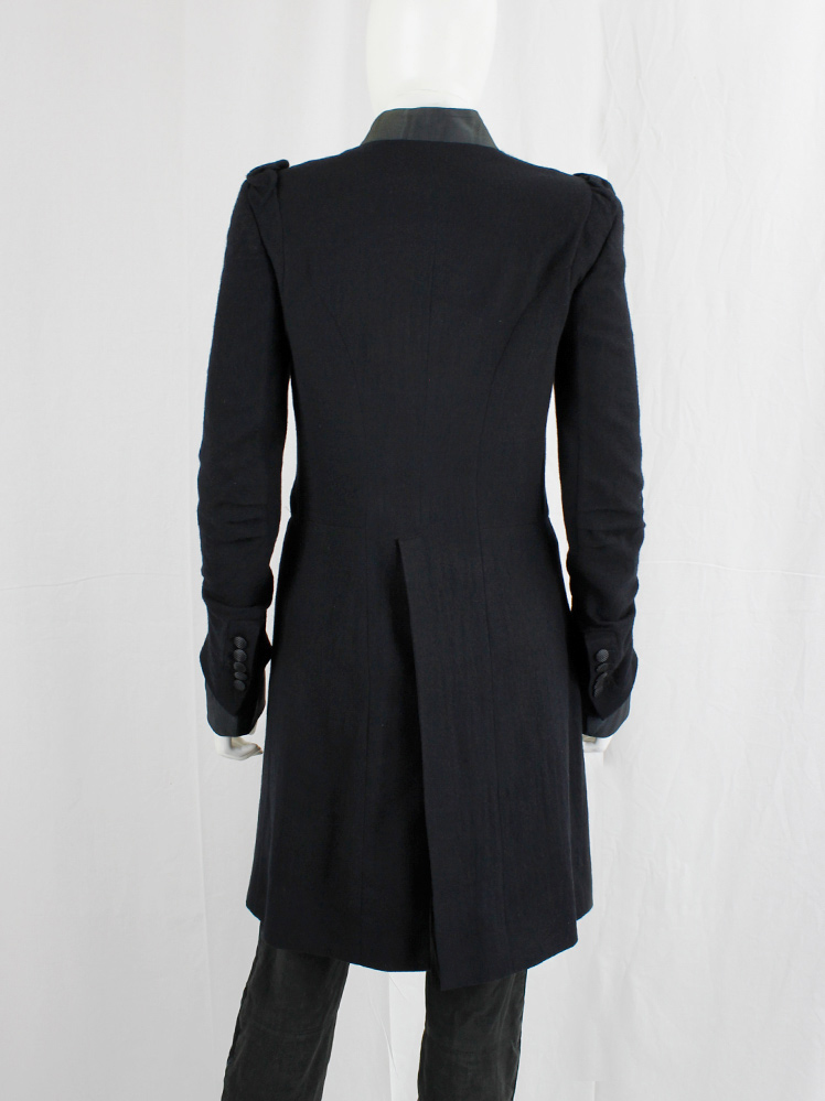 vintage Ann Demeulemeester black cutaway coat with embroidered panel and woven buttons fall 2009 (17)