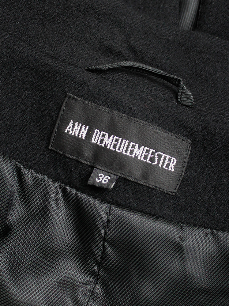 vintage Ann Demeulemeester black cutaway coat with embroidered panel and woven buttons fall 2009 (8)