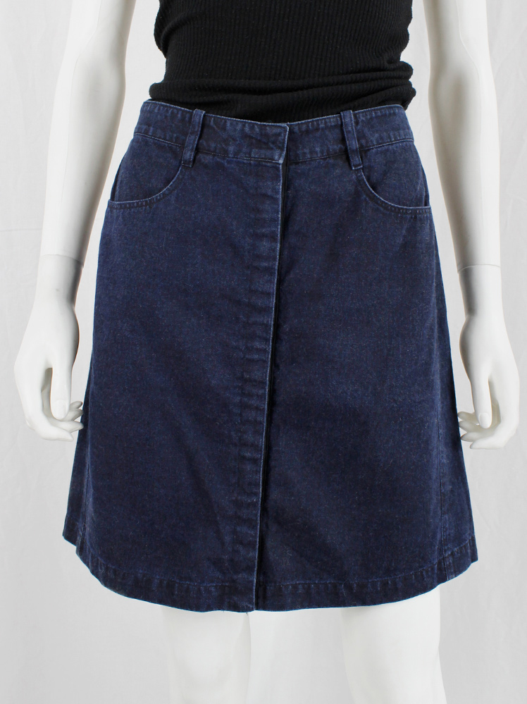 vintage Ann Demeulemeester denim skirt with silver snap buttons along the full length spring 2001 (11)
