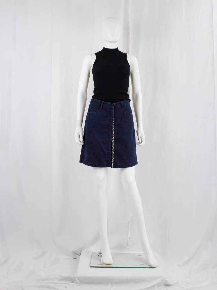 vintage Ann Demeulemeester denim skirt with silver snap buttons along the full length spring 2001 (3)