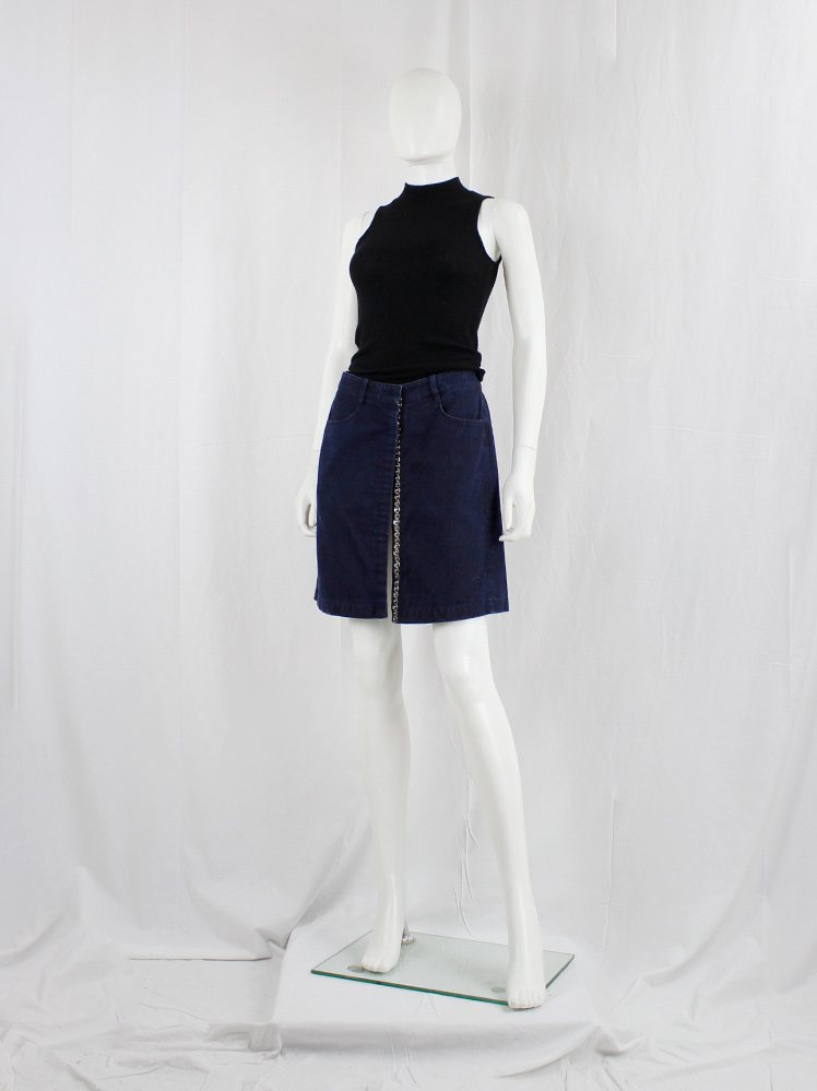 vintage Ann Demeulemeester denim skirt with silver snap buttons along the full length spring 2001 (4)