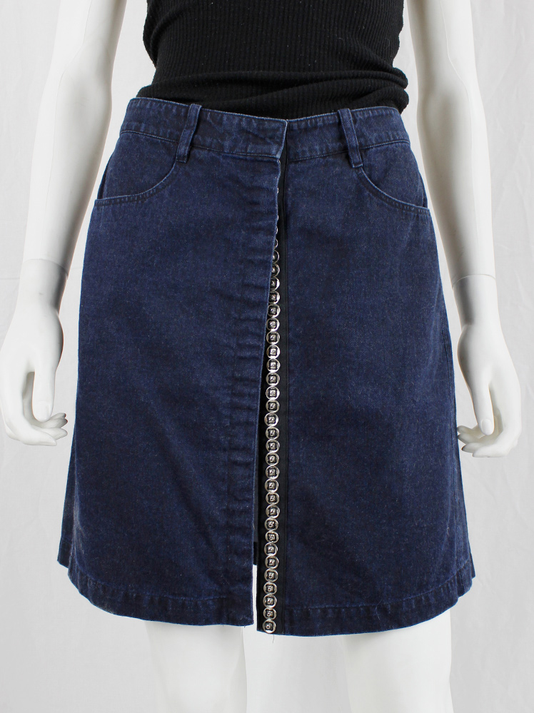 vintage Ann Demeulemeester denim skirt with silver snap buttons along the full length spring 2001 (8)