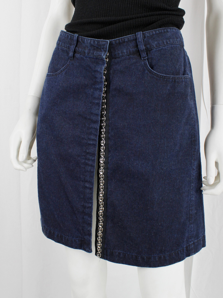 vintage Ann Demeulemeester denim skirt with silver snap buttons along the full length spring 2001 (9)