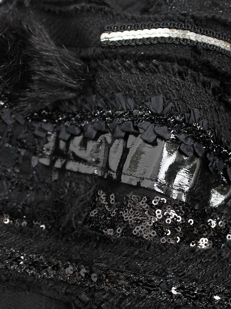 vintage Junya Watanabe black peplum hem skirt with sequins, faux fur, embroidery and sheer panels fall 2014 (10)