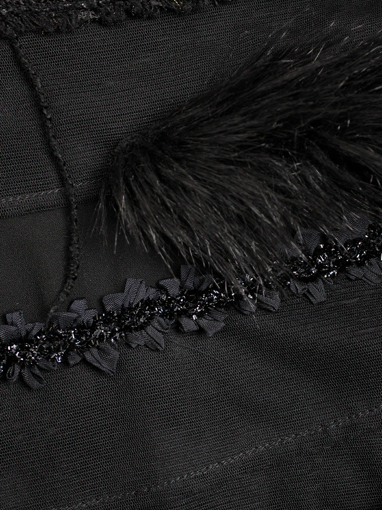 vintage Junya Watanabe black peplum hem skirt with sequins, faux fur, embroidery and sheer panels fall 2014 (11)