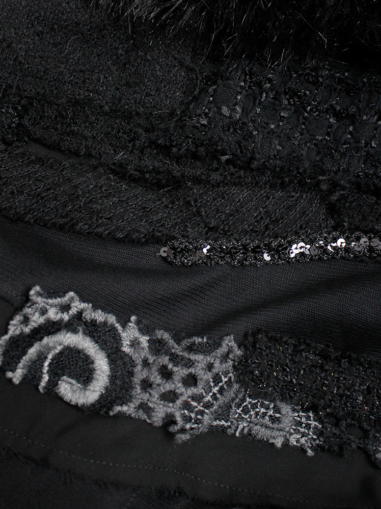 vintage Junya Watanabe black peplum hem skirt with sequins, faux fur, embroidery and sheer panels fall 2014 (12)