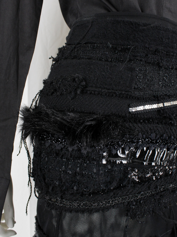 vintage Junya Watanabe black peplum hem skirt with sequins, faux fur, embroidery and sheer panels fall 2014 (16)