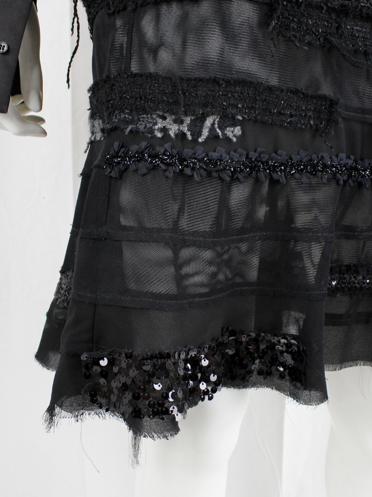 vintage Junya Watanabe black peplum hem skirt with sequins, faux fur, embroidery and sheer panels fall 2014 (17)