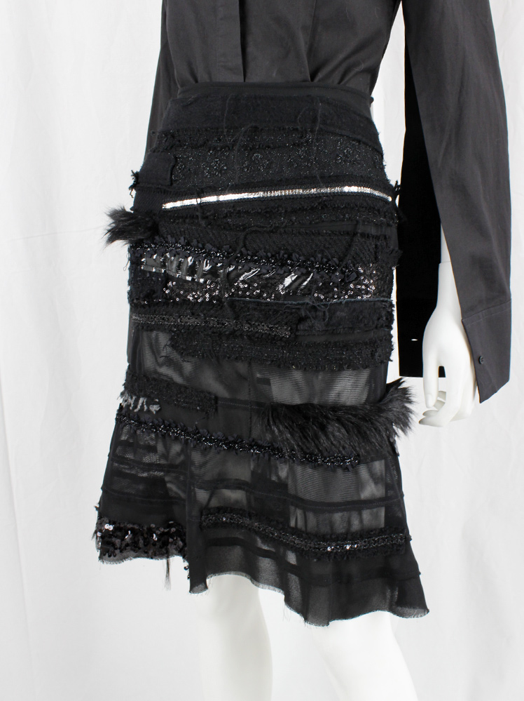 vintage Junya Watanabe black peplum hem skirt with sequins, faux fur, embroidery and sheer panels fall 2014 (18)