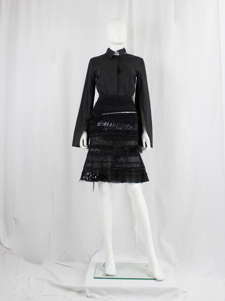 vintage Junya Watanabe black peplum hem skirt with sequins, faux fur, embroidery and sheer panels fall 2014 (2)