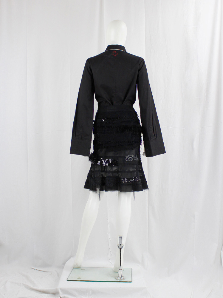 vintage Junya Watanabe black peplum hem skirt with sequins, faux fur, embroidery and sheer panels fall 2014 (4)