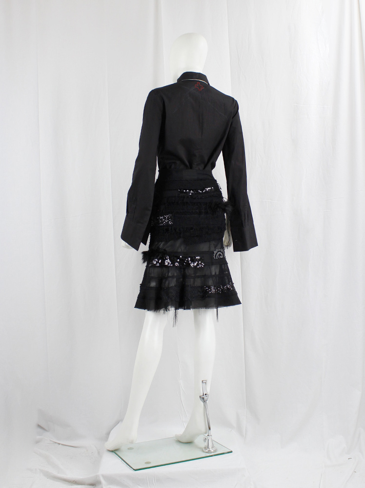 vintage Junya Watanabe black peplum hem skirt with sequins, faux fur, embroidery and sheer panels fall 2014 (5)
