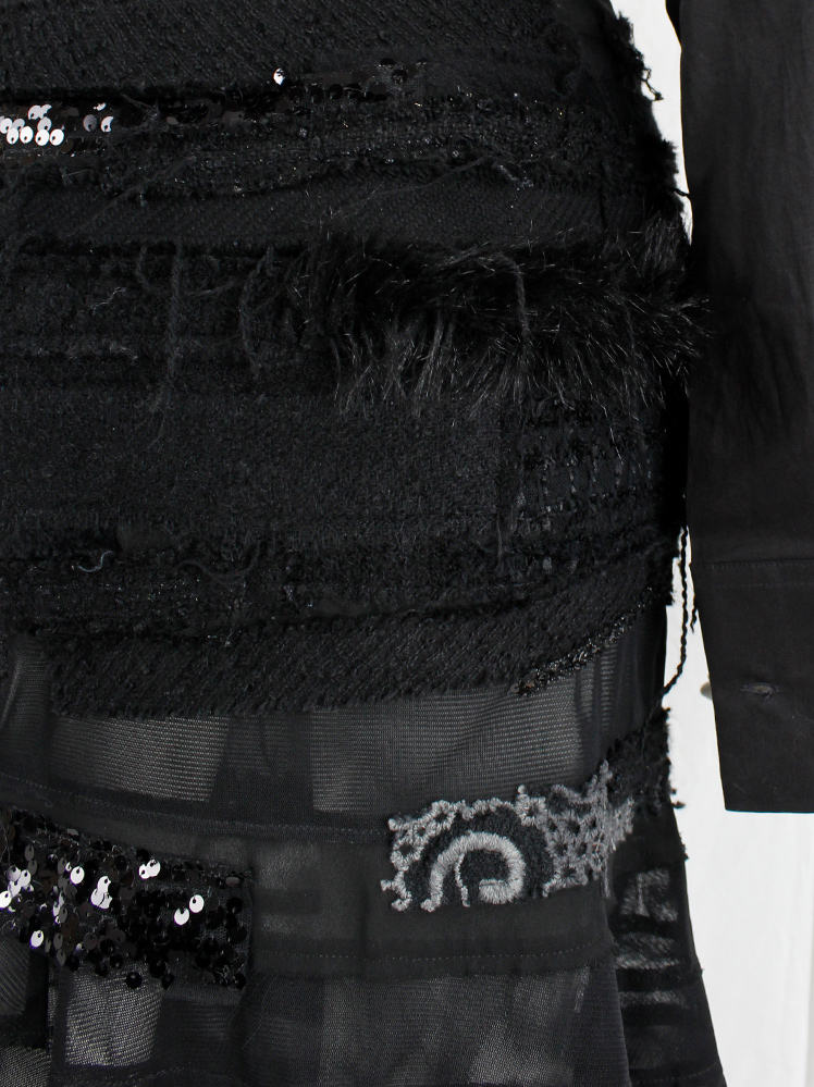 vintage Junya Watanabe black peplum hem skirt with sequins, faux fur, embroidery and sheer panels fall 2014 (8)