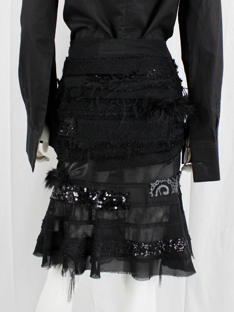 vintage Junya Watanabe black peplum hem skirt with sequins, faux fur, embroidery and sheer panels fall 2014 (9)