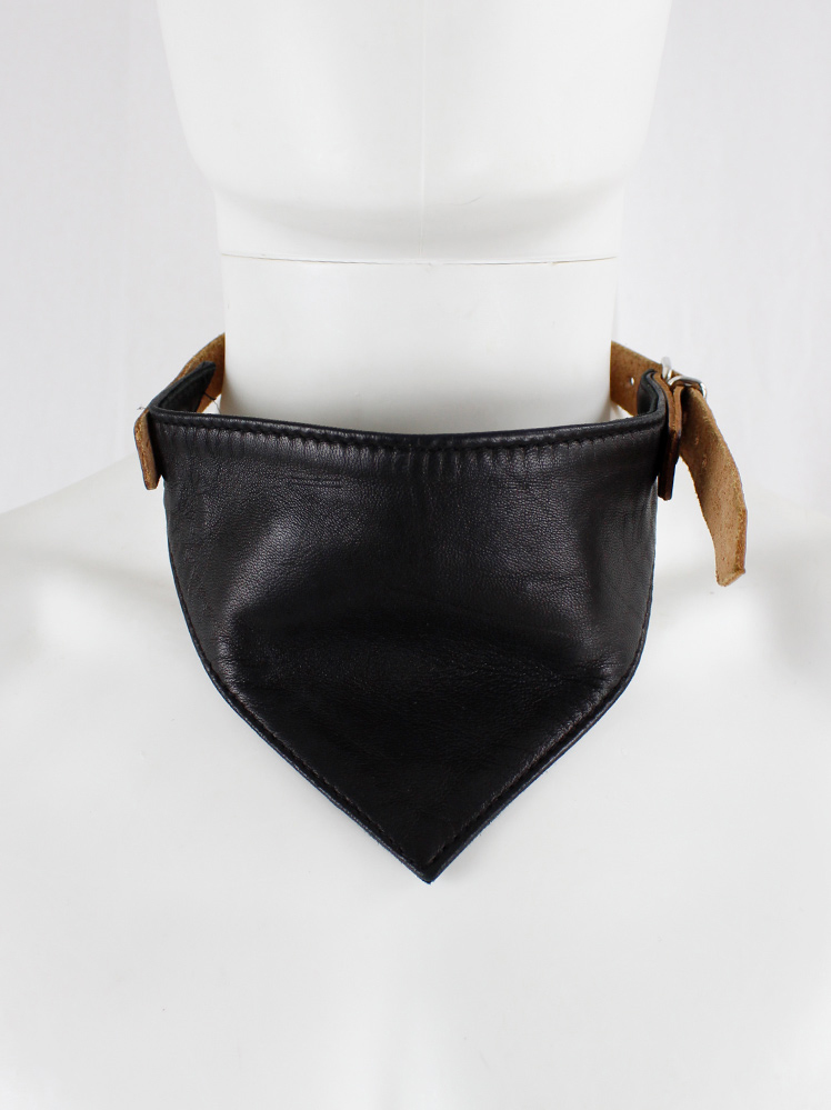 vintage Lieve Van Gorp black leather neck scarf with belt fall 2000 (2)