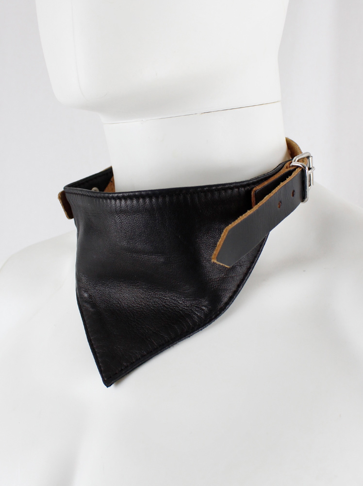 vintage Lieve Van Gorp black leather neck scarf with belt fall 2000 (5)