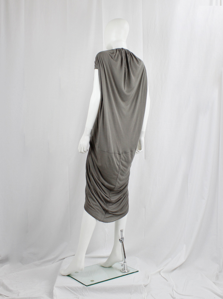 vintage Rick Owens lilies brown-grey double layered lobster dress with pleated front and draped back (11)