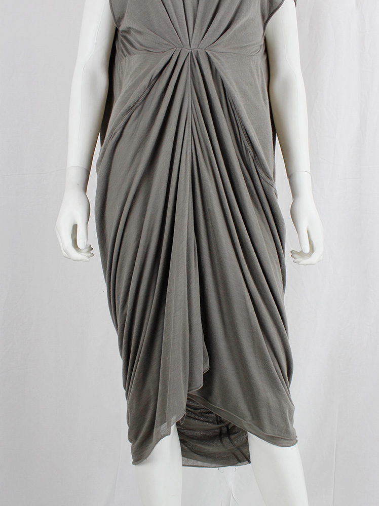 vintage Rick Owens lilies brown-grey double layered lobster dress with pleated front and draped back (2)