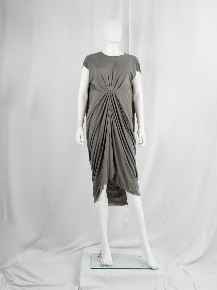 vintage Rick Owens lilies brown-grey double layered lobster dress with pleated front and draped back (4)