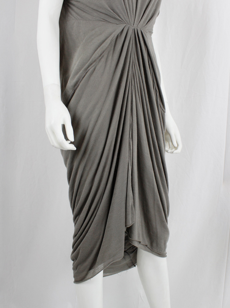 vintage Rick Owens lilies brown-grey double layered lobster dress with pleated front and draped back (6)