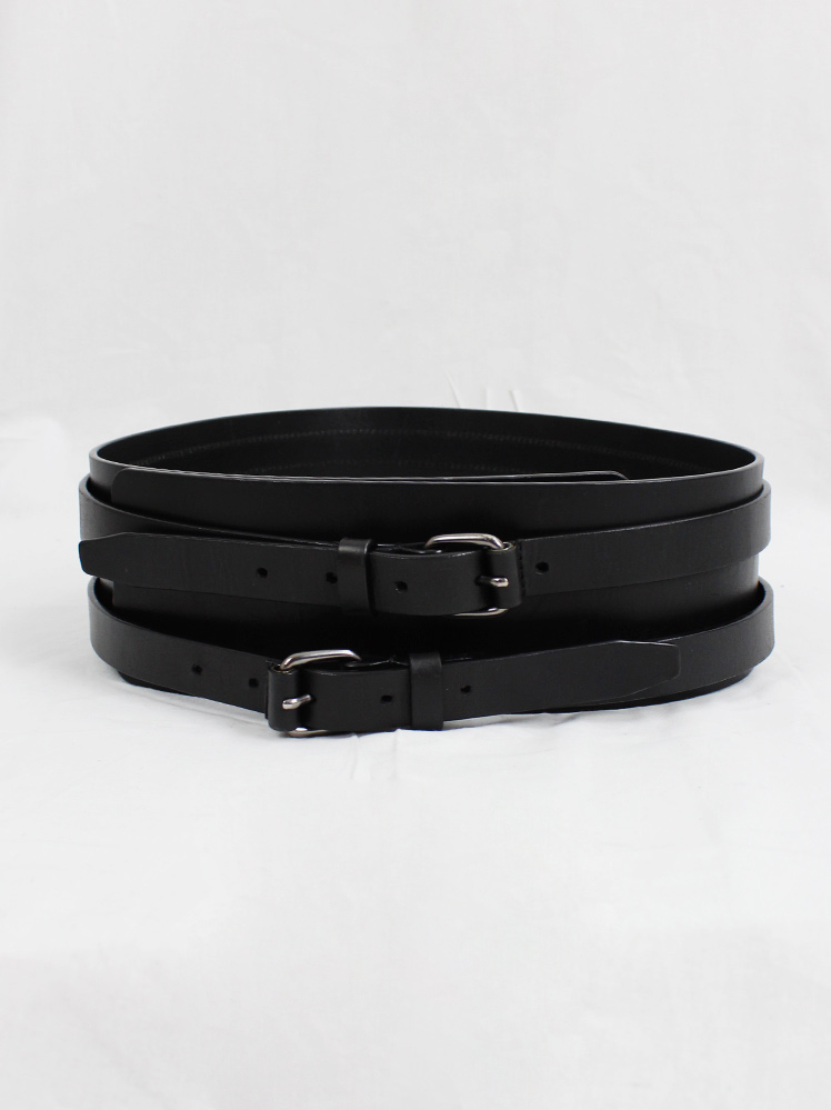 vintage af Vandevorst black double leather belts layered over a v-shaped wider belt fall 2016 (15)
