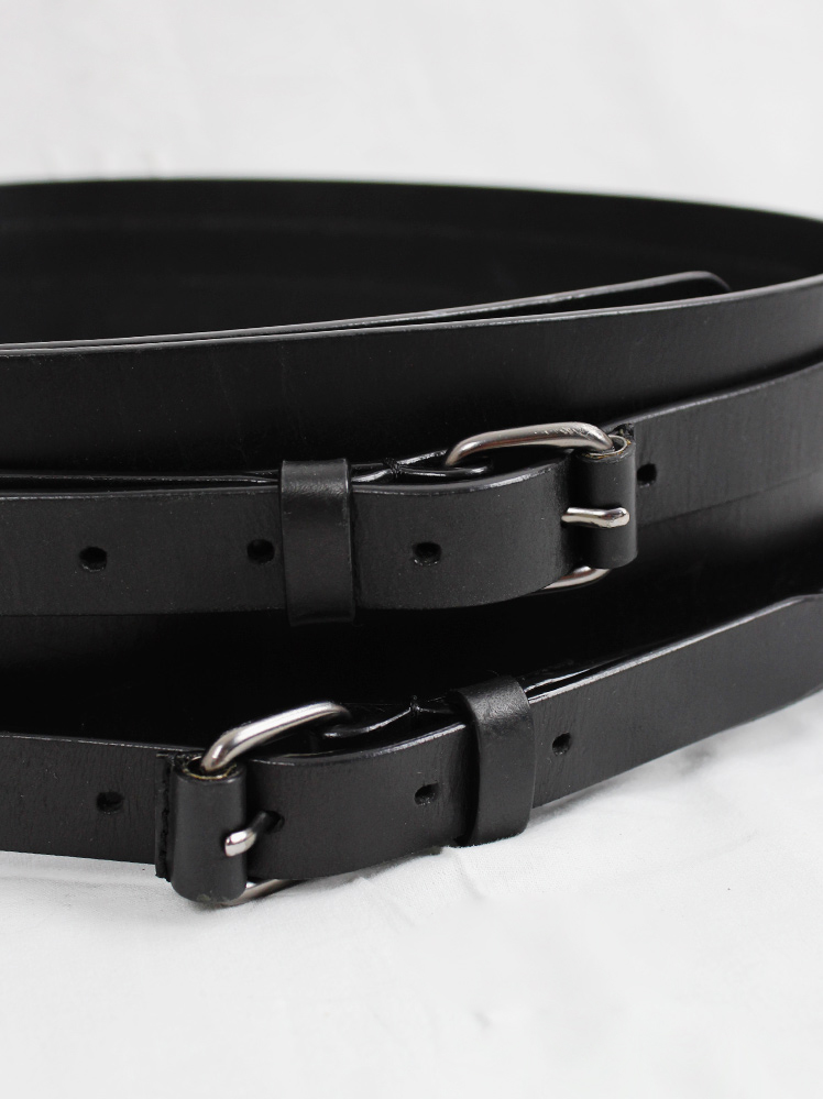vintage af Vandevorst black double leather belts layered over a v-shaped wider belt fall 2016 (16)