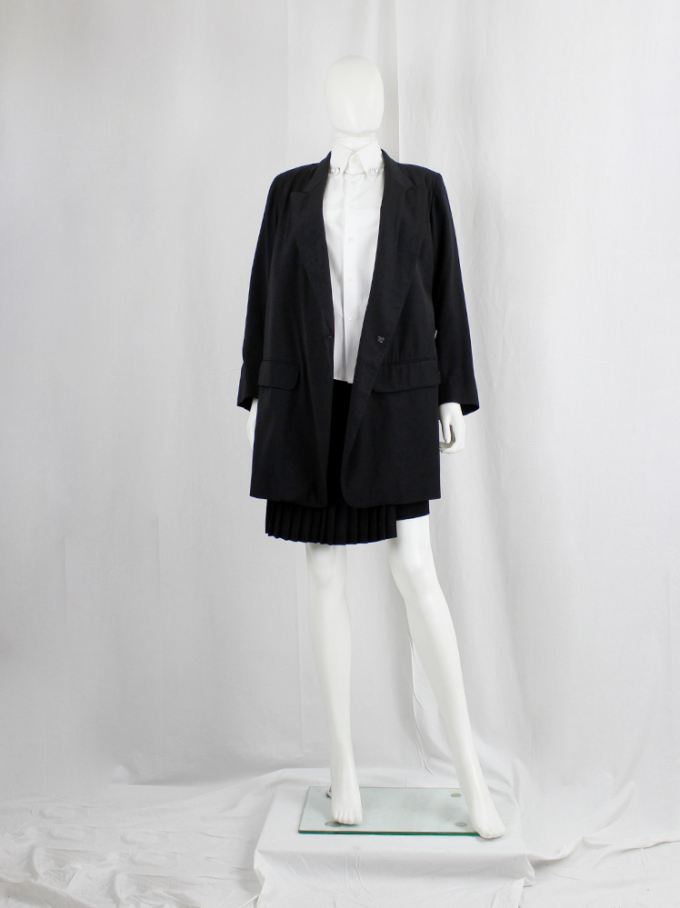 1990s 90s Ann Demeulemeester black asymmetric blazer with overlapping front fall 1998 (1)