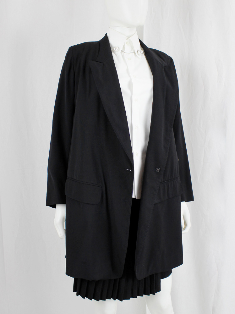 1990s 90s Ann Demeulemeester black asymmetric blazer with overlapping front fall 1998 (23)