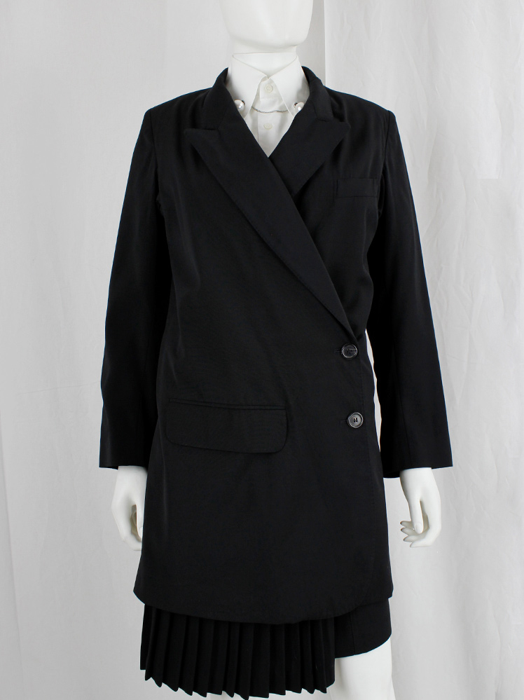 1990s 90s Ann Demeulemeester black asymmetric blazer with overlapping front fall 1998 (3)