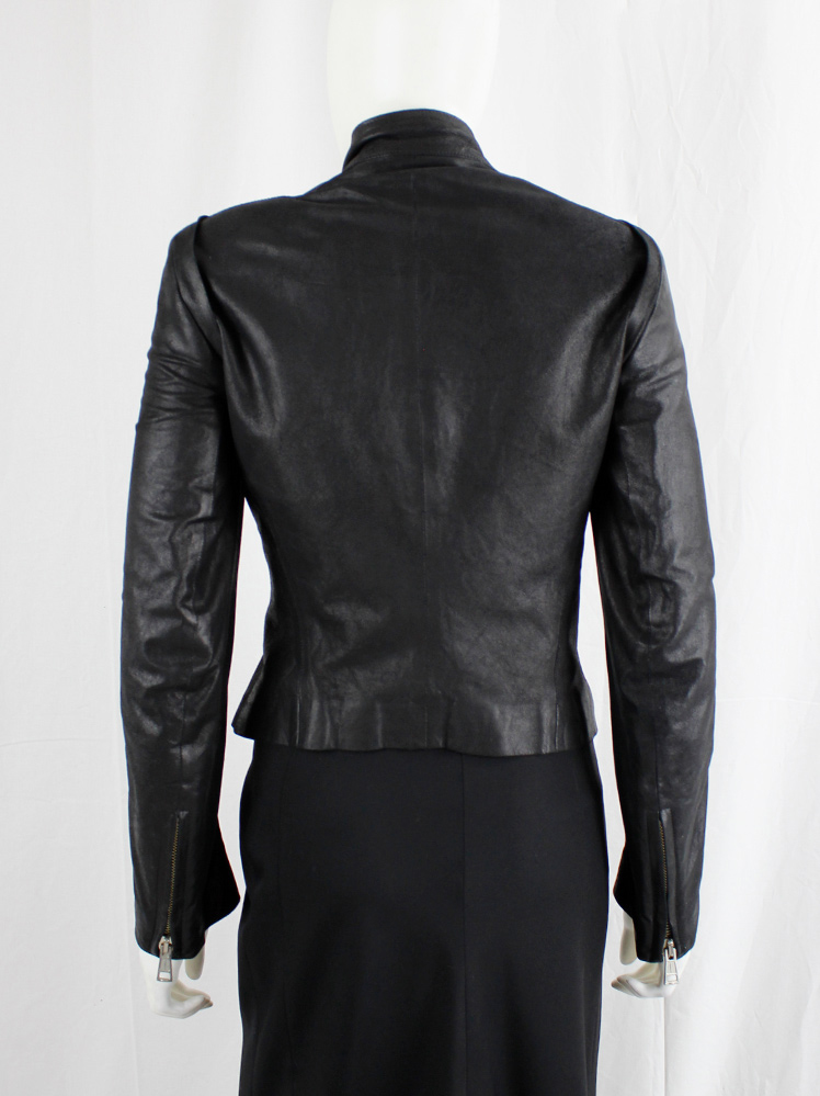 Ann Demeulemeester black leather biker jacket with double zippers spring 2003 (11)