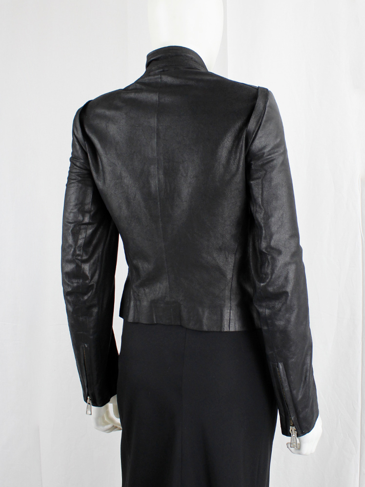 Ann Demeulemeester black leather biker jacket with double zippers spring 2003 (12)