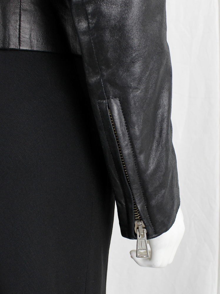 Ann Demeulemeester black leather biker jacket with double zippers spring 2003 (13)