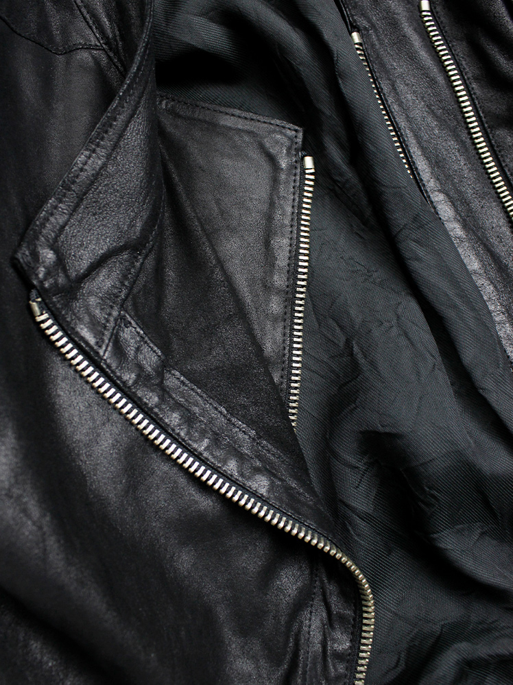 Ann Demeulemeester black leather biker jacket with double zippers spring 2003 (14)
