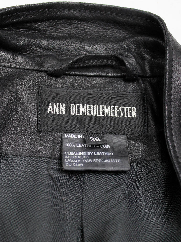 Ann Demeulemeester black leather biker jacket with double zippers spring 2003 (15)
