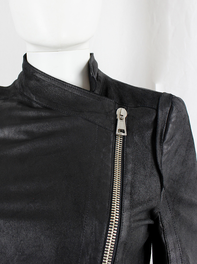 Ann Demeulemeester black leather biker jacket with double zippers spring 2003 (2)