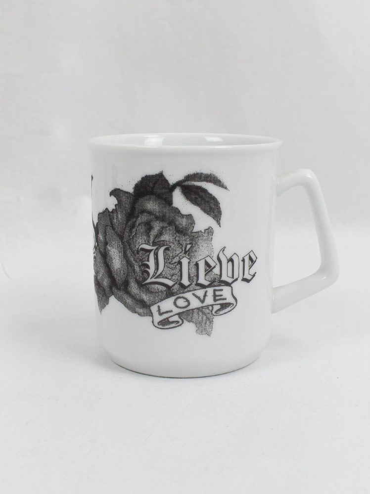 Lieve Van Gorp white coffee mugs with roses and Lieve Love printed in black 90s (4)