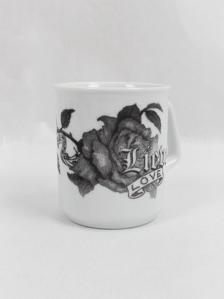 Lieve Van Gorp white coffee mugs with roses and Lieve Love printed in black 90s (5)