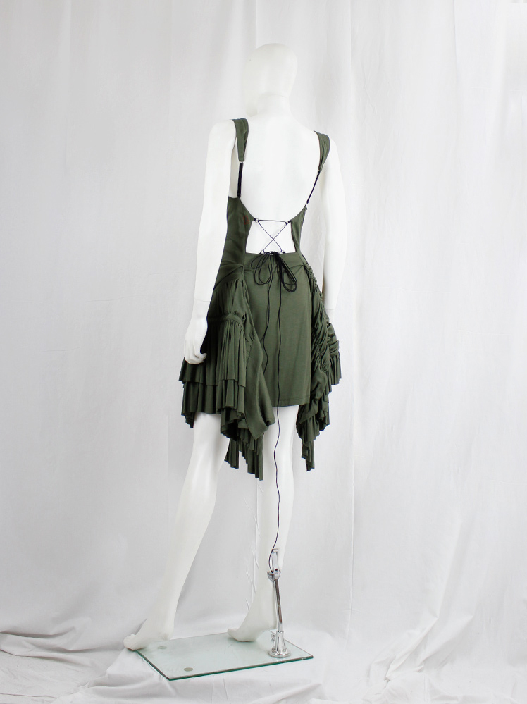 vinitage af Vandevorst khaki green dress with skirt designed as a deconstructed wedding dress spring 2017 (10)