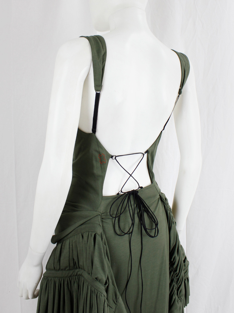vinitage af Vandevorst khaki green dress with skirt designed as a deconstructed wedding dress spring 2017 (11)