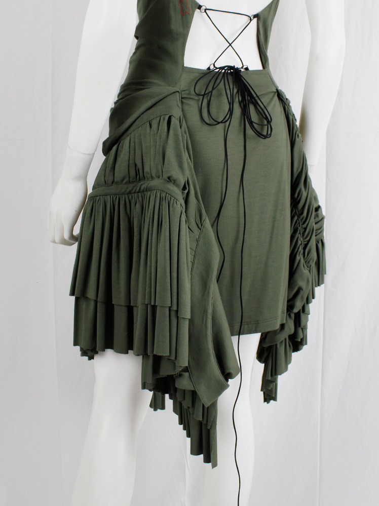 vinitage af Vandevorst khaki green dress with skirt designed as a deconstructed wedding dress spring 2017 (12)