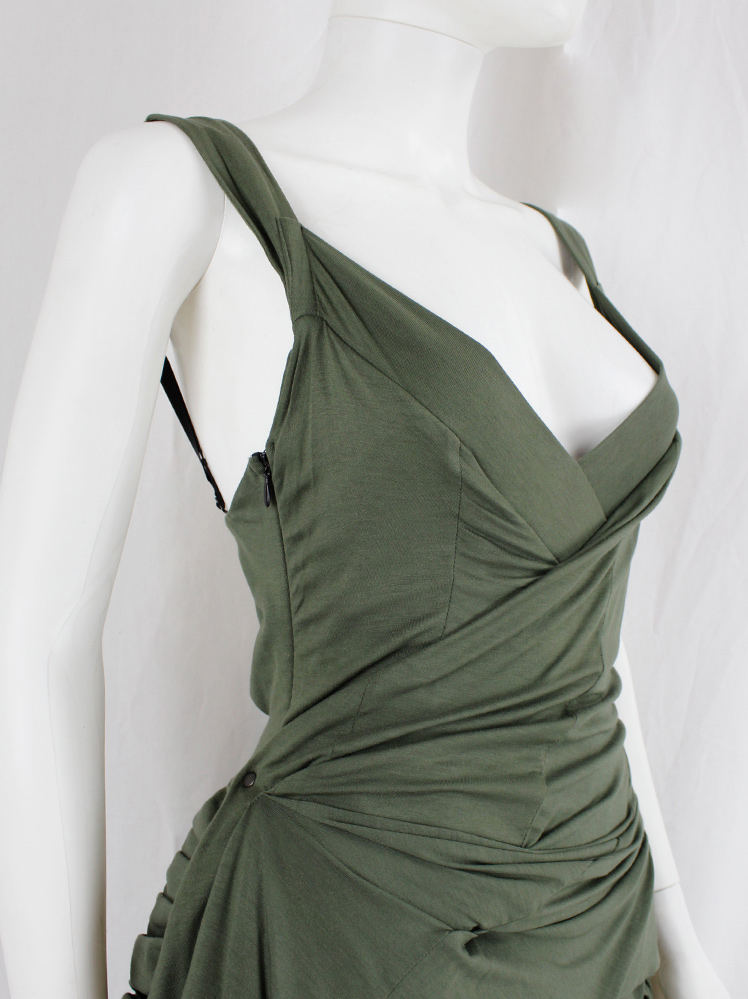 vinitage af Vandevorst khaki green dress with skirt designed as a deconstructed wedding dress spring 2017 (2)