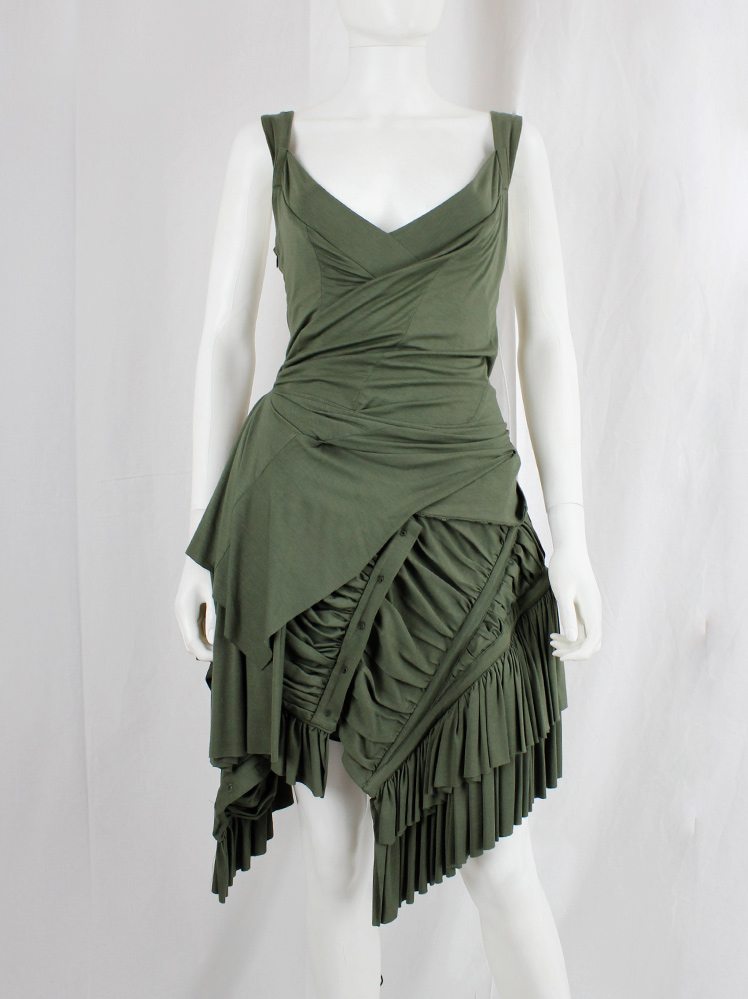 vinitage af Vandevorst khaki green dress with skirt designed as a deconstructed wedding dress spring 2017 (20)