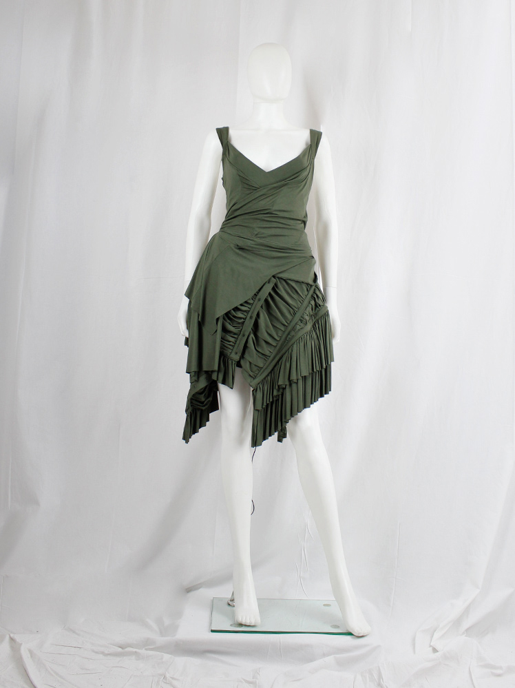vinitage af Vandevorst khaki green dress with skirt designed as a deconstructed wedding dress spring 2017 (6)