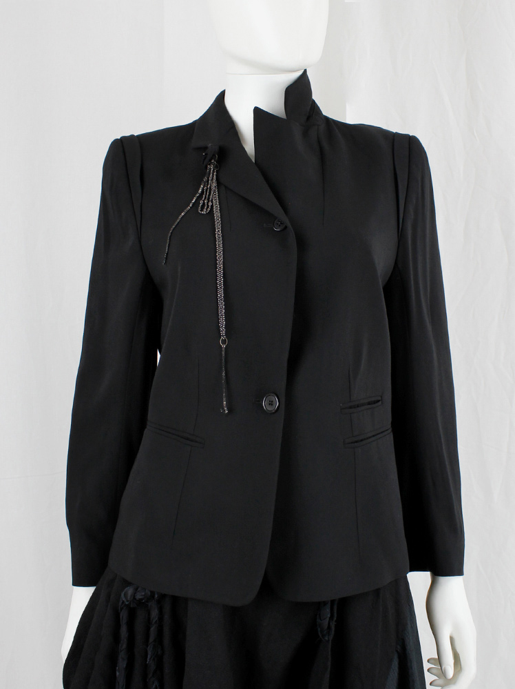 vintage Ann Demeulemeester Blanche black high closing blazer with silver chains fall 2004 re-edition (1)