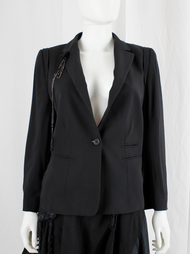 vintage Ann Demeulemeester Blanche black high closing blazer with silver chains fall 2004 re-edition (16)