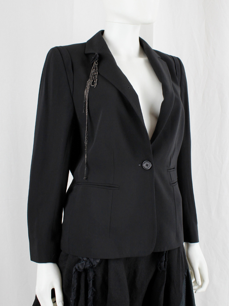 vintage Ann Demeulemeester Blanche black high closing blazer with silver chains fall 2004 re-edition (17)