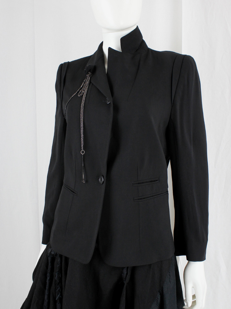 vintage Ann Demeulemeester Blanche black high closing blazer with silver chains fall 2004 re-edition (2)